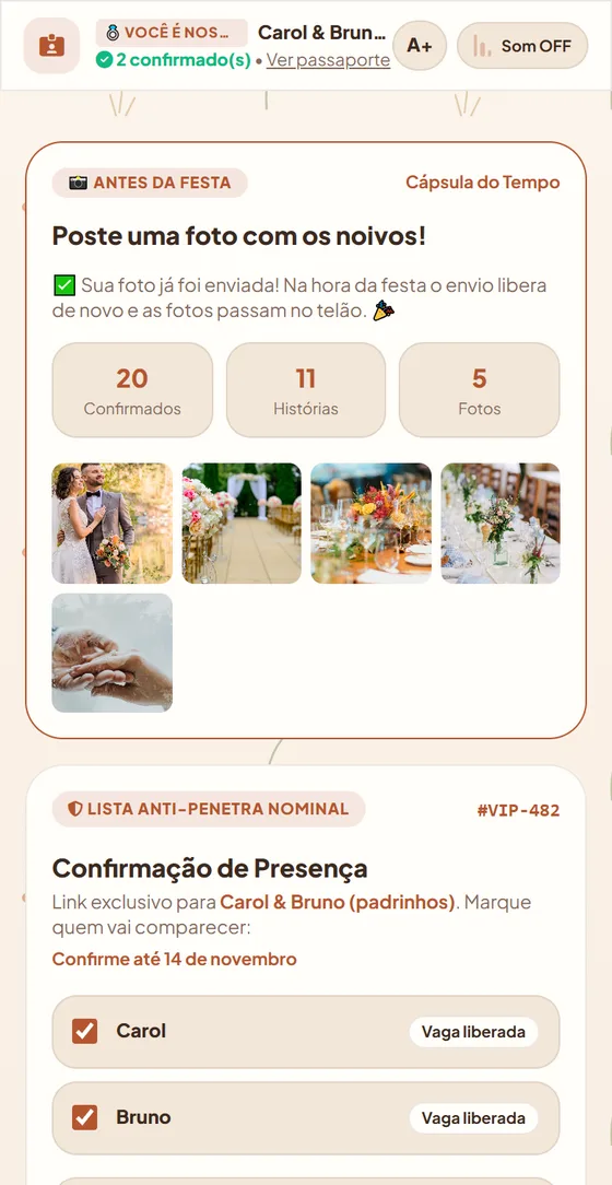 Poste uma foto com os noivos antes do casamento, com as fotos já enviadas